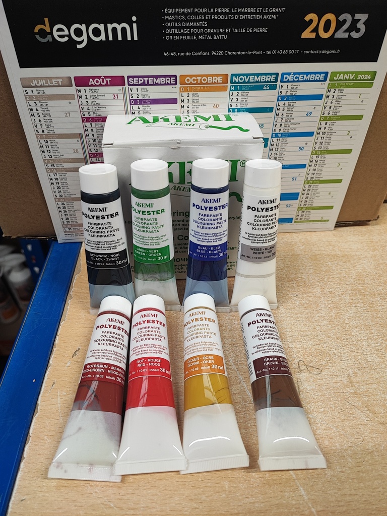 AKEMI - COLORANT PATE POUR MARMORKITT - COULEURS MIXTES - BOITE DE 8 TUBES 30 ML