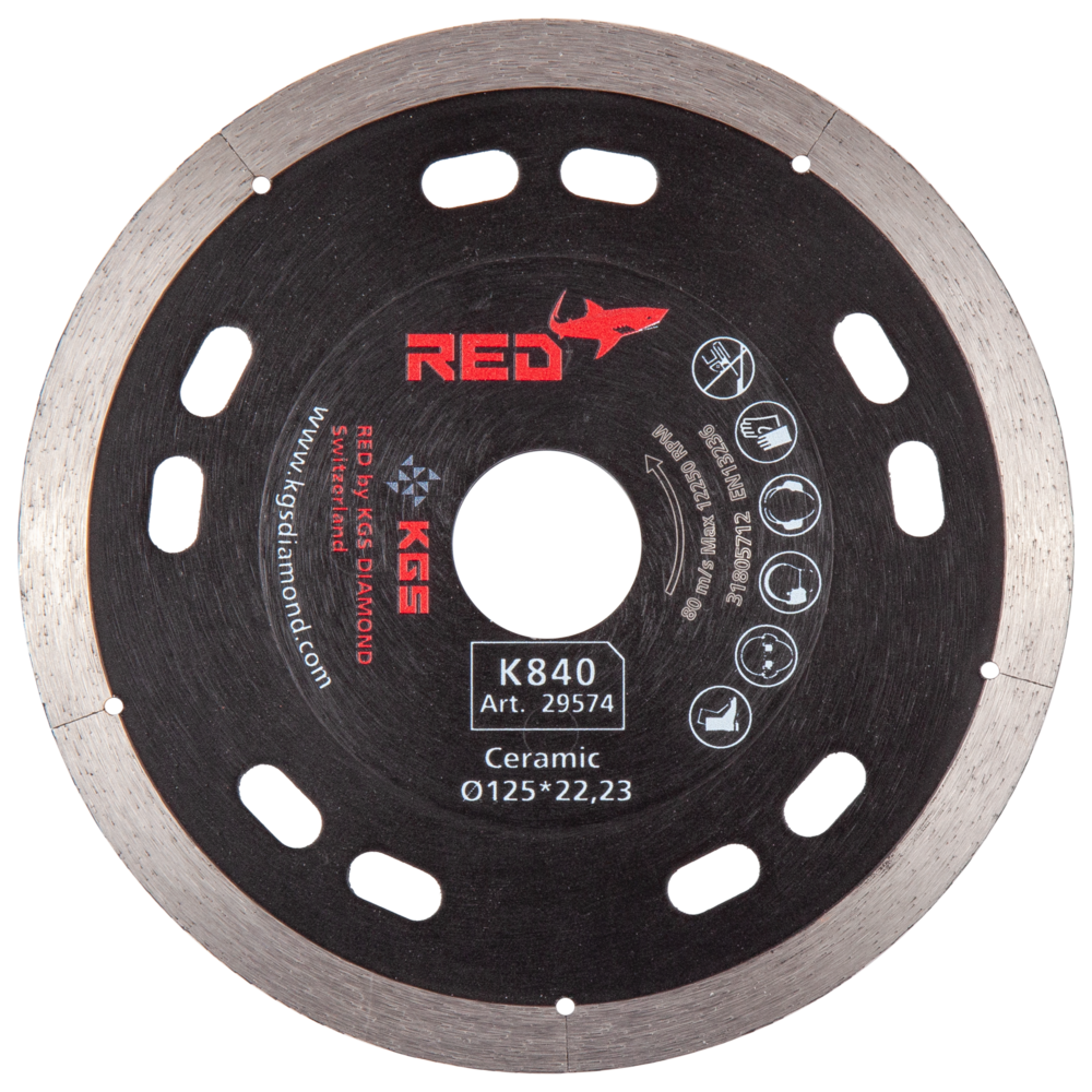 DISQUE 125 PLAT AL22,2mm Ep 1.1 mm fritté - KGS RED K840 - Céramique-Composite
