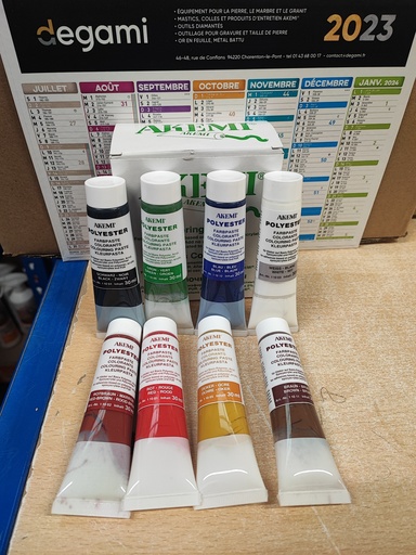 [11111007A] AKEMI - COLORANT PATE POUR MARMORKITT - COULEURS MIXTES - BOITE DE 8 TUBES 30 ML