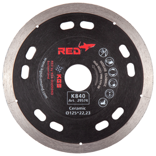 [54000574A] DISQUE 125 PLAT AL22,2mm Ep 1.1 mm fritté - KGS RED K840 - Céramique-Composite